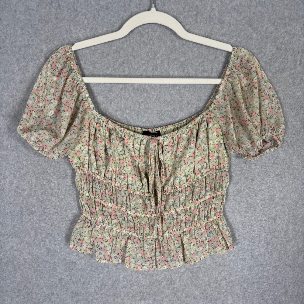 Milkmaid Crop Top Medium Dainty‎ Floral Smocked Ruffle Cottage Coquette Corset